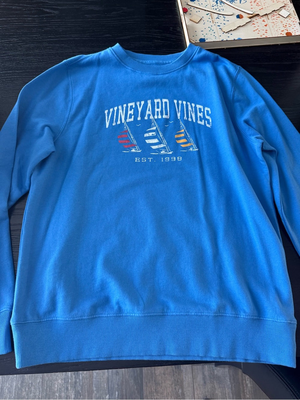 Vineyard Vines Blue Crewneck Sweatshirt with Sailboat Trio Graphic
